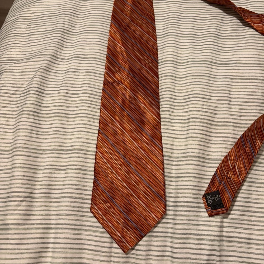J. Ferrar Silk Orange and Blue Striped Tie - Picture 4 of 8